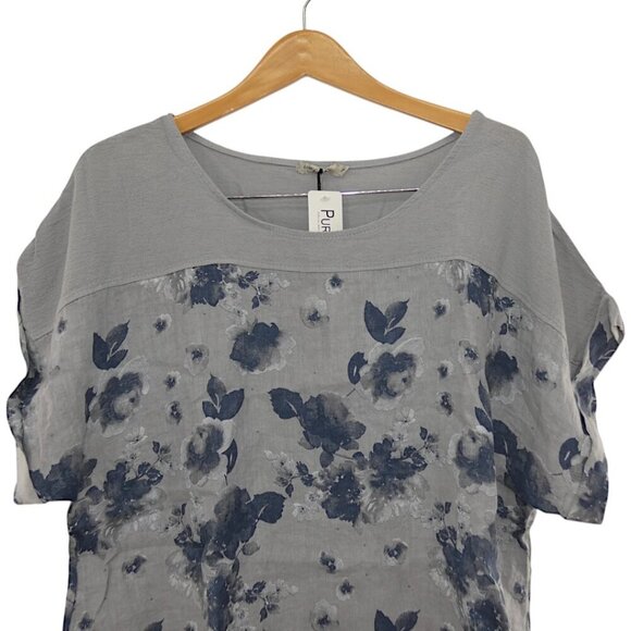 NWT Puro Lino Floral Gray Linen Top Plus Size 1X Coastal Chic Naturalcore Italy - Picture 5 of 11